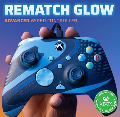 PDP Gaming REMATCH GLOW Enhanced Wired Controller: Licensed Xbox Series X|S Gamepad, Xbox One, Windows PC, Mappable Back Buttons, Audio Controls, Customizable Companion App: Blue Tide Glow in the Dark - color: Blue Tide (Glow in the Dark), style: Controll