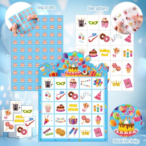 Blosssound 24 Players Birthday Bingo Games Happy Birth Day Bingo Cards for Adults Fun Birthday Party Game Family Activities Party Favors for Family Large Group Classroom - style: Birthday