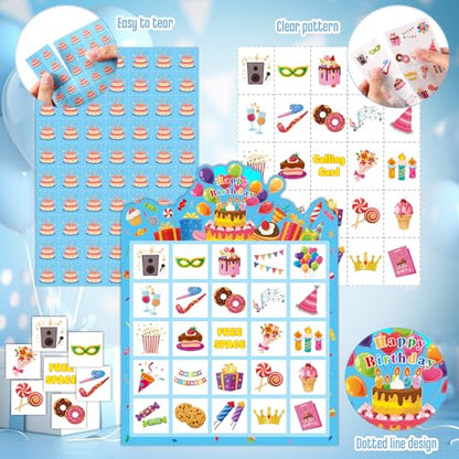 Blosssound 24 Players Birthday Bingo Games Happy Birth Day Bingo Cards for Adults Fun Birthday Party Game Family Activities Party Favors for Family Large Group Classroom - style: Birthday