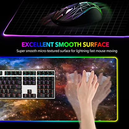 AIMSA Large Gaming Mouse Pad RGB, Keyboard Led Mousepad Extended 35.4 x 15.8 inch Non-Slip Rubber Base with 14 Lighting Modes Desk Mat, Colorful Galaxy Nebula - color: Colorful Galaxy Nebula