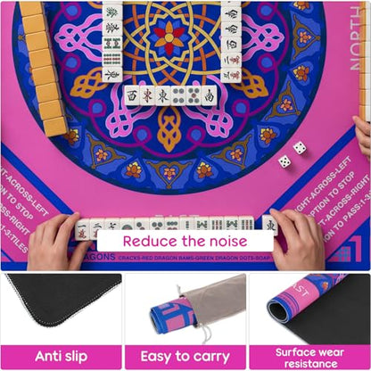 Elstey Mahjong Mat, Non-Slip Neoprene Mahjong Table Cover with Game Rules & Carrying Bag, Noise Reduction Square Board Game Mat for Poker, Dominoes, Tile Games, 32.2x32.2 Inch, (Mandala Style) - color: Pink