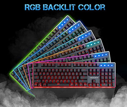 RGB Membrane-Mechanical Keyboard,CHONCHOW Edge Backlit Computer Gaming Keyboard Blue Switch Feeling for Windows PC Mac PS4 Xbox One- Black