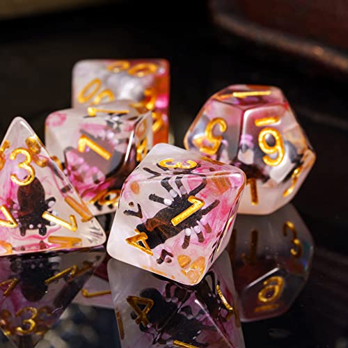 Cusdie 7-Die DND Dice, Polyhedral Dice Set Filled with Animal, for Role Playing Game D&D Dice (Black Spider) - color: Black Spide