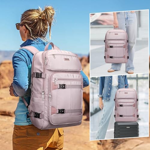 PIJUSHI Casual Travel Backpack for Women with 16" Padded Laptop Compartment | Carry On Luggage with USB Charging Port, 1680D Water-Resistant Nylon, Airline Approved, For Daily, Hiking - color: Ashen Purple