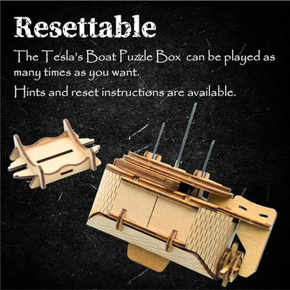 Tesla's Boat-Escape Room Game in a Box-Electronic Puzzle Box-Brain Teaser Puzzle Box-3D Wooden Puzzle for Adults - Money Puzzle Box for Cash Gift - Birthday GiftBox MoneyBox - color: Tesla's Boat