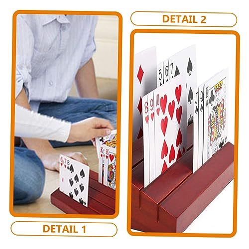 OSALADI Wooden Game Card Stand Sturdy Playing Card Holder with Multiple Slots for Easy Viewing for Games and Board Brown