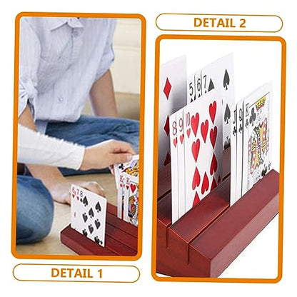OSALADI Wooden Game Card Stand Sturdy Playing Card Holder with Multiple Slots for Easy Viewing for Games and Board Brown