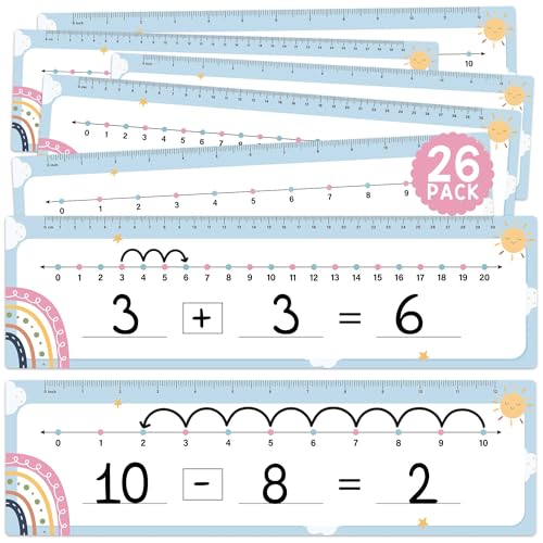 Number Line 드라이 지우개 보드 카드, 26팩 4x14 보헤미안 테마 | 양면 쓰기 및 지울 수 있는 보드 한쪽에는 0-10, 다른 면에는 0-20, 어린이, 학생용 수학 화이트 보드 - color: Boho