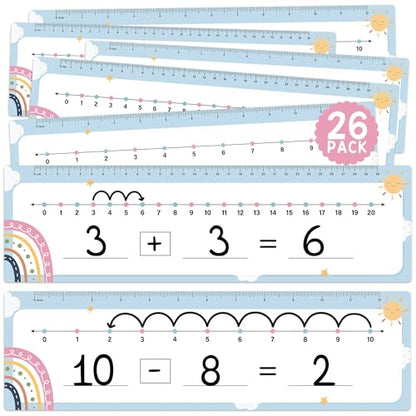 Number Line 드라이 지우개 보드 카드, 26팩 4x14 보헤미안 테마 | 양면 쓰기 및 지울 수 있는 보드 한쪽에는 0-10, 다른 면에는 0-20, 어린이, 학생용 수학 화이트 보드 - color: Boho