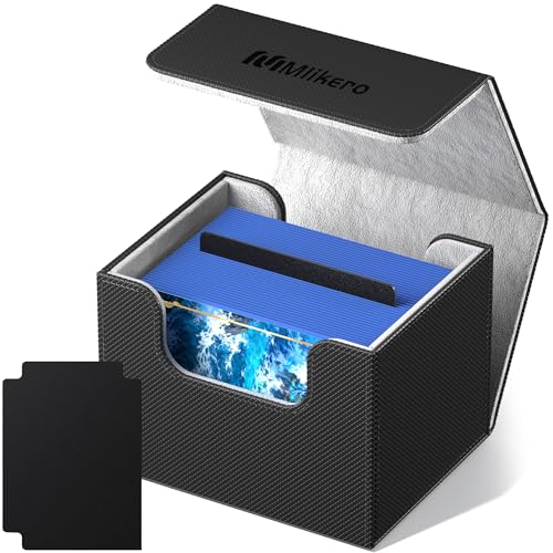 Mlikero Card Deck Box, Commander Deck Box Holds 100+ Double-Sleeved Cards with 2 Dividers, Leather Magnetic Closure Card Box Fit for MTG, TCG (Black) - color: B2-Black, size: B-Horizontal