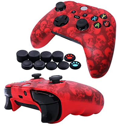 Jusy [2 Pack] Compatible with Xbox Series X/S Controller Soft Silicone Cover Skin, Sweat-Proof Dust-Proof Anti-Slip Case Cover Protective Accessories Set, with 10 Thumb Grips (Comic Skulls) - color: Comic Skulls