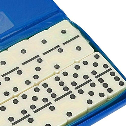Double Six Dominoes Set, 28 Tiles with Storage Box, Classic Tabletop Game for Family Game Night and Travel, Blue