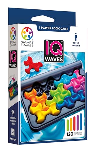 SmartGames IQ Waves | Boost Logic and Problem Solving Skills | 120 Challenges from Easy to Expert | Great for Ages 6 - Adult | A Fun Travel Game in a Portable Case | Unique Soft Touch Game Pieces