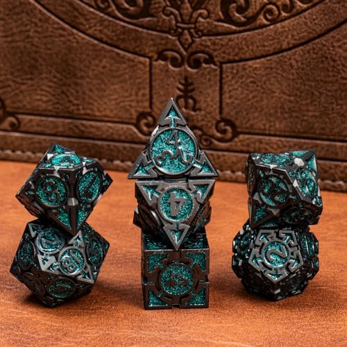 Metal DND Dice Set with Gift Box, Purple Black Sharp Edge Finish Heavy Polyhedral Dice, Designed for Dungeons & Dragons RPG DM and Players, for D&D, MTG RPG Meetings (Ranger) - color: Arrow-green