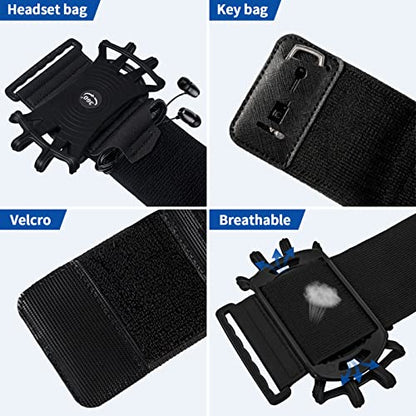Wristband Running Phone Holder for iPhone 16/15/14/13/12/11/ Pro/X/8 Plus/8/7, 360°Rotatable with Key Holder, Sports Wristband for Samsung Galaxy and All 4''-6.5''Phones (Non-Removable-S)