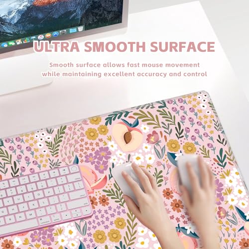 Baziabbo Pink Desk Mat,XXL Extended Large Mouse Pad,Cute Gaming Mousepad with Stitched Edge,Non-Slip Rubber Base Keyboard Desk Pad for Home Office Study Game - color: Peach