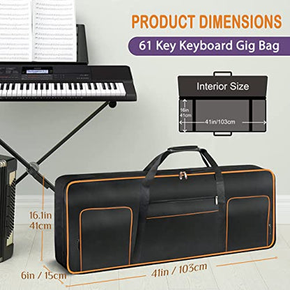 Ruibo 61 Key Keyboard Gig Bag Case,Portable Durable Keyboard Piano Waterproof 600D Oxford Cloth with 10mm Cotton Padded Case Gig Bag 40"x16"x6" - color: Orange