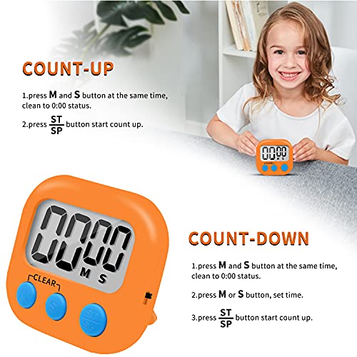 6 Pack Small Digital Kitchen Timer Magnetic Back and ON/Off Switch,Minute Second Count Up Countdown (Orange) - color: Orange