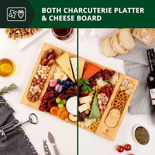 ROYAL CRAFT WOOD Charcuterie and Cheese Board - Large Bamboo Cheese Board - Serving Tray Platter - House Warming Gifts New Home, Birthday Gifts for Mom Dad Women Men - 15.5"x10" - style: 1-2 Guests