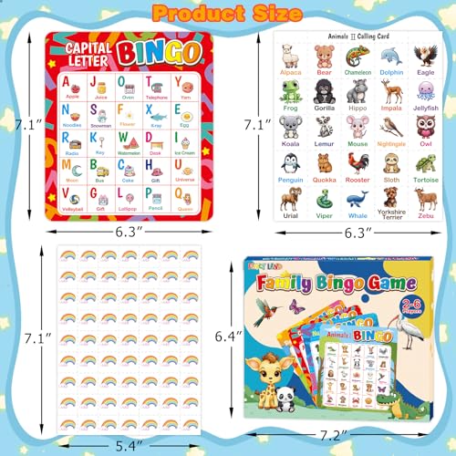 Fancy Land ABC & 123 Bingo Game for Kids 4 in 1 Educational Bingo Cards Set | Sight Words Animals Alphabet Numbers Board Game for Kindergarten Preschool Ages 4-8 Counting and Matching Skills Development