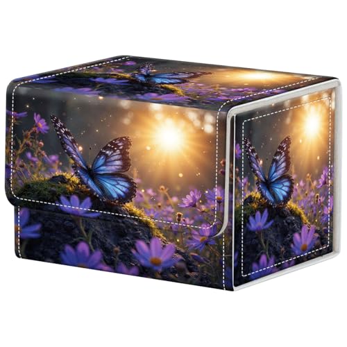 Butterfly on Flowers Deck Box for MTG Commander | Holds 100+ Double-Sleeved Cards | Strong Magnetic TCG Card Case for Collectible Games - color: Butterfly on Flowers