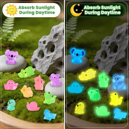 DIYDEC 184PCS Luminous Mini Resin Animals, Miniatures Figures Glow in The Dark Small Tiny Toys to Hide Little Ducks Decor for Party Favors Bag Fillers Fairy Garden Dollhouse Accessories