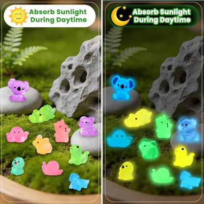DIYDEC 184PCS Luminous Mini Resin Animals, Miniatures Figures Glow in The Dark Small Tiny Toys to Hide Little Ducks Decor for Party Favors Bag Fillers Fairy Garden Dollhouse Accessories