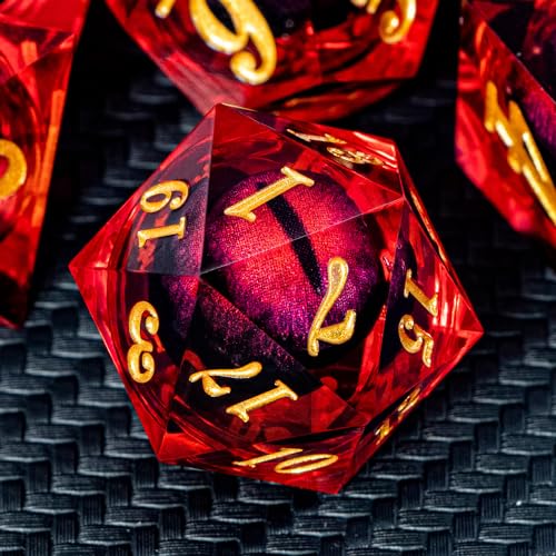 ARUOHHA DND Dragon Eye Dice Liquid Core Red Resin Sharp Edged Dice with Gift Box, Polyhedral D and D Dice Set Handmade Role Playing Game D20 D12 D10 D8 D6 D4 - color: Ly01-red