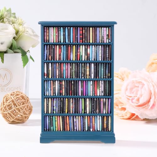Mini Bookshelf with 180pcs Mini Books Miniature Blue Bookshelf Ornament | Tiny Small Bookshelf Dollhouse Decor Shake Away Your Anxiety for Book Lovers Gift Home Room Office - style: Mini Books with Blue Bookshelf