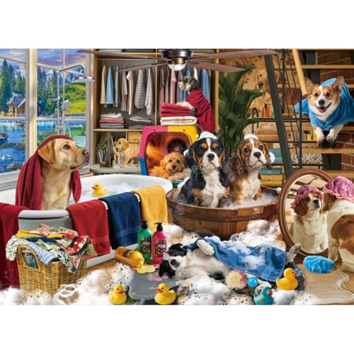 HUADADA-Puppy Bath Time-Jigsaw Puzzles for Adults 1000 Pieces, Interlock Perfectly No Dust, Impossible Difficult Hard Fun 1000 Piece Jigsaw Puzzles for Adults-1:1 Poster - color: Puppy Bath Time