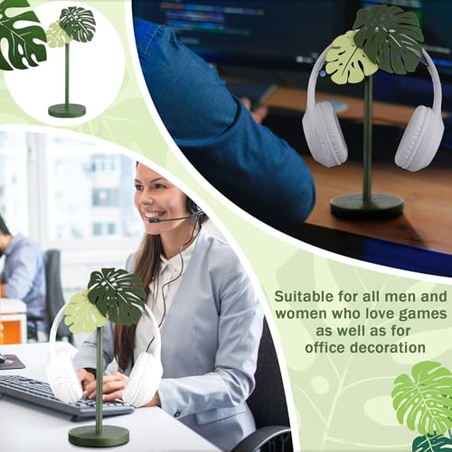 Yookeer Monstera Headphone Stand Cute Headphone Stand Decorative Palm Leaves Wood Desk Decor for Gamer Room Office Desk Gaming Gifts for Girlfriend Office Worker - style: Monstera