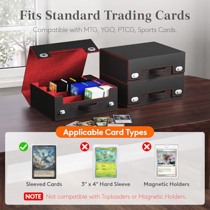 Lifewit Trading Card Storage Box with Handle, Holds Up to 1800 Sleeved Cards with 12 Adujstable Dividers & 4 Stoppers, Aluminum Closure PU Leather Case for MTG, PTCG, YGO, Sports Cards, Black& Red - color: Black&Red