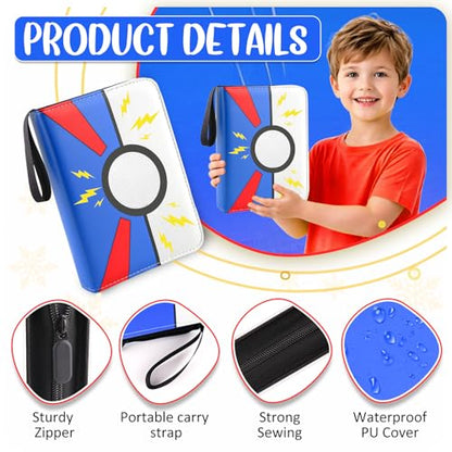 Collectible Trading Card Albums, 400 Card Holders with 50 Removable Sleeves, Portable 4 Pockets Collectible Trading Card Binder, PU Card Collection Binder for MTG, TCG, Sport Card, Game Cards - color: COBALT BLUE