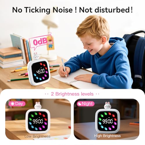 Yunbaoit Digital Visual Timer for Kids, Rechargeable 99-Minute Silent Countdown Timer with 19 Ringtones, 9 Optional DIY Color Carrot Display, Time Management Tool with Pause Function (Rabbit) - style: Rabbit Doll
