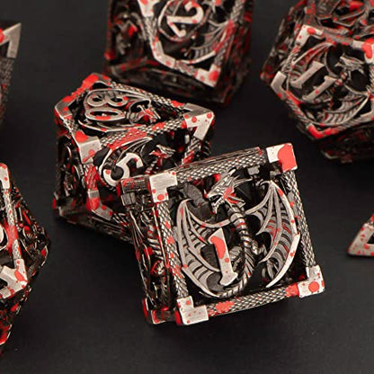 KERWELLSI Hollow DND Dice Set D&D with Gifts Box, 7pcs Polyhedral Metal D and D Dice for Role Playing Game, Dungeon Dragon Dice D20 D12 D10 D8 D6 D4 (Blood) - color: Blood