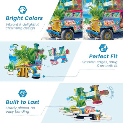 500 Piece Puzzles for Adults,Summer Beach Vacation Puzzle for Teens Adults Seniors, Palm Trees Ocean Dogs Jigsaw Puzzle 500 Pieces, Car Travel Puzzle with Letters on Back,Challenging Family Game Gifts - style: Beach Vacation
