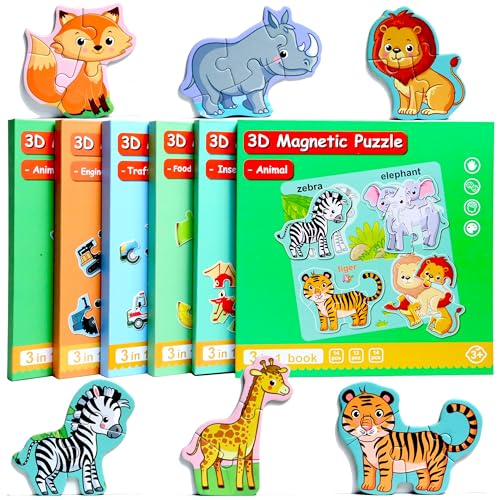 Magnetic Puzzles for Kids Ages 3-5, Travel Toddler Animal Puzzle Toy | Refrigerator Magnet Game for Ages 4-6, Learning & Birthday Gift for Boys, Car Airplane Road Trip Quiet-Time Activity Toys - style: Animal