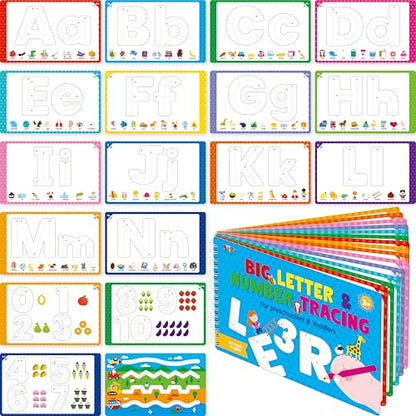 SpriteGru Letter & Number Tracing Pad, 30 Pages Alphabet ABC and 123 Handwriting Book, Reusable & Erasable Pen Control Practice Montessori Autism Educational Fine Motor Toddler Learning Toys - style: Letter & Number