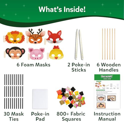 Skillmatics Poke-in Art – Animal Masks, Mess-Free DIY Wood Craft Kit | Fun Creative Activity for Kids, 800+ Colorful Fabric Squares, 6 Foam Masks, Gifts for Girls & Boys Ages 4, 5, 6, 7, 8, 9 - style: 9. Animal Masks