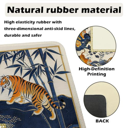 Tiger Peony Mahjong Mats - Chinoiserie Mahjong Mat for Table | Black and Gold Tiger Mahjong Mat, Non-Slip Noise Reduction Gaming Mat for Poker, Dominoes, Card Games 31.5x31.5 inch - color: Tiger