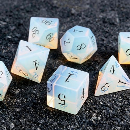 Haxtec Opal Dice Gemstone Polyhedral DND Dice Set with Premium Dice Case Compatible with Dungeons and Dragons Role Playing Board Games D&D Gift - color: White Black-opal