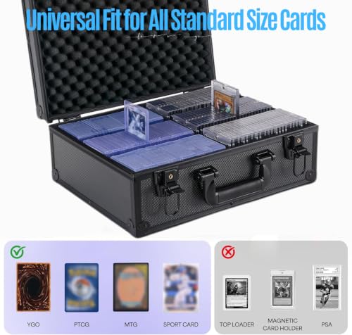 SUREMAX 600+ Trading Card Storage Box, Portable Card Case for 3" x 4" Graded Cards and Toploaders, 6 Dividers, Aluminum Alloy Hard Shell, with Handle, Dual Locks, Fits MTG PTCG YGO Sports Card