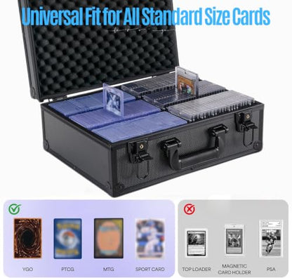 SUREMAX 600+ Trading Card Storage Box, Portable Card Case for 3" x 4" Graded Cards and Toploaders, 6 Dividers, Aluminum Alloy Hard Shell, with Handle, Dual Locks, Fits MTG PTCG YGO Sports Card