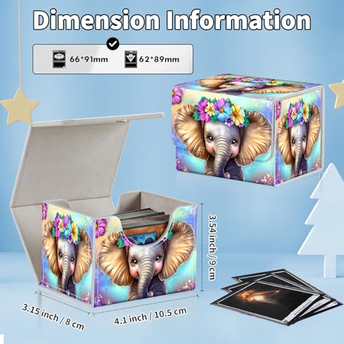 for MTG Commander Deck Box,Card Deck Box for Trading Yugioh MTG,Fits 100 Double Sleeved Cards,PU Leather Strong Magnet Case for Magic Commander TCG CCG,Cute Elephant Flower - color: Cute Elephant Flower