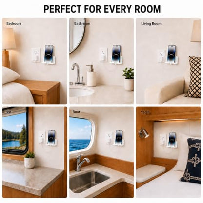 Wall Mount Phone Holder with Cable Hole & Hooks, Adhesive Wall Phone Holder, Phone Charging Dock & Organizer for Bedroom, Bathroom, Kitchen, Office, Dorm & RV (2 Pack-White) - color: 2 Pack-W
