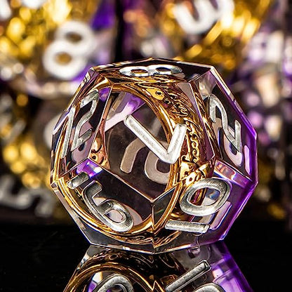 OUKELANWO Magic Lord Rings DND Dice Set with Box, 7Pcs Resin LOTR D&D Dice Set for Role Playing Game, Purple Dungeons Dragons D and D Sharp Edge Dice D20 D12 D10 D8 D6 D4 - color: Purple & White