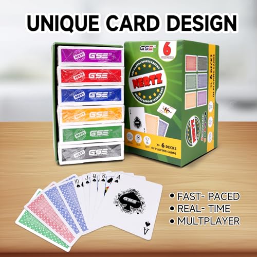 GSE 6-Deck Nertz Card Game, Standard Playing Cards Bulk, 6 Unique Colors | Multiplayer Solitaire Cards Compatible with Poker, Blackjack, Rummy, Go Fish, Bridge, For Family Game Night, 3.5 x 2.5 Inches - style: 6-Deck