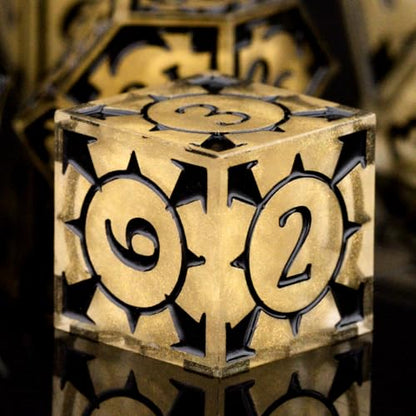 DND Resin dice Color Sharp Edge dice Set Dungeon Polyhedron D and D dice Set Suitable for D&D Role-Playing Tabletop Games D20 D12 D10 D8 D6 D4 (Golden) - color: Golden