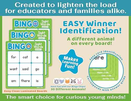 Bright Seed Sight Words Bingo Game, Learn to Read - Level 1 & 2 | Kindergarten Reading Skills, Laminated for Repeated Use, Fun Family & Classroom Game, Supports Early Reading Success