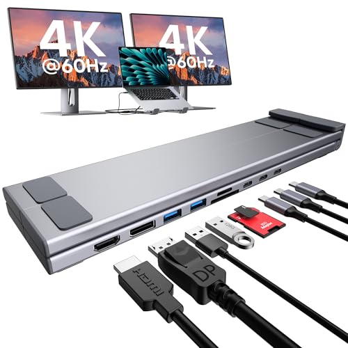 9 in 1 USB C Laptop Dock Stand with HDMI+DP,4K Dual Monitor PD 100W | Single 8K for Windows DP 1.4 or Dual 4K for Win and Mac,2 USB A 3.0, PD 100W, USB C 3.0+SD&TF for Mac Windows, Mac, ChromeOS - style: M93 9 in 1(HDMI+DP)